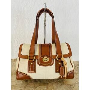 Coach ivory brown stitch signature multicolored Carryall shoulder bag 11332